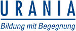 Das Logo von URANIA. Zu sehen ist das Wort URANIA in blau und darunter der in Blau gehaltene Schriftzug Bildung mit Bewegung.