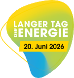 Logo des Langen Tag der Energie 2026. Eine organisch anmutende Form mit den ineinander verlaufenden Farben gelb, grün und blau. Darauf ist der Schriftzug "Langer Tag der Energie" und das Datum "20.Juni.2026" zu sehen.